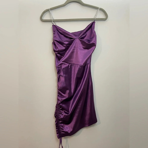 NWT Drawstring Sleeveless Backless Purple Mini Dress size M - Picture 2 of 8